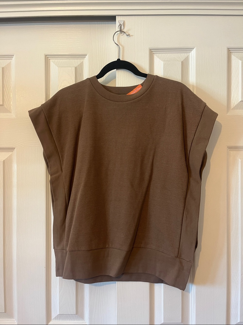 NWT Mod Ref Women’s Mocha Brown Boxy Waffle-Knit Top size Medium